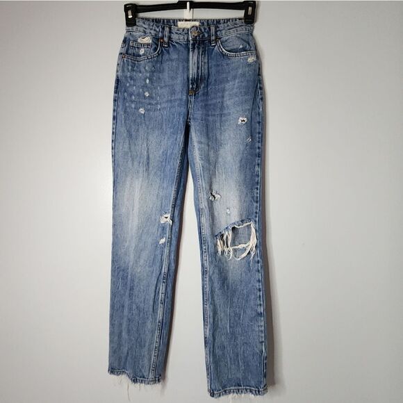 We the Free Jeans Women Size 25 Distressed Dakota Straight Leg Destroyed Blue - Picture 1 of 7